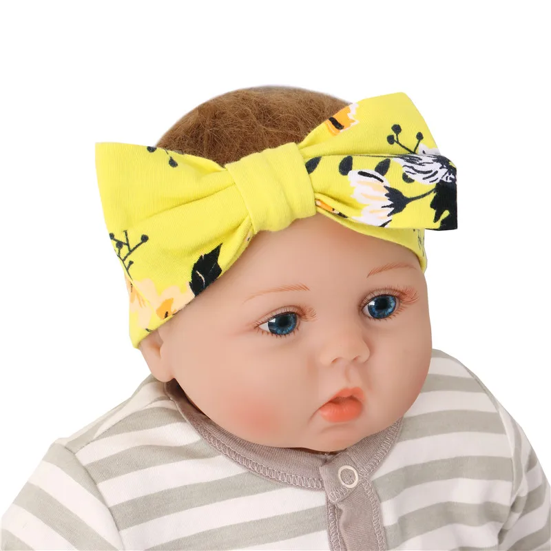 Yellow headband Для новорожденных детей с цветочным принтом детское стеганое одеяло, стильный комплект для маленьких девочек и мальчиков, для завёртывания для пеленания одеяло шапки тюрбаны 90x90 см - Цвет: Yellow headband