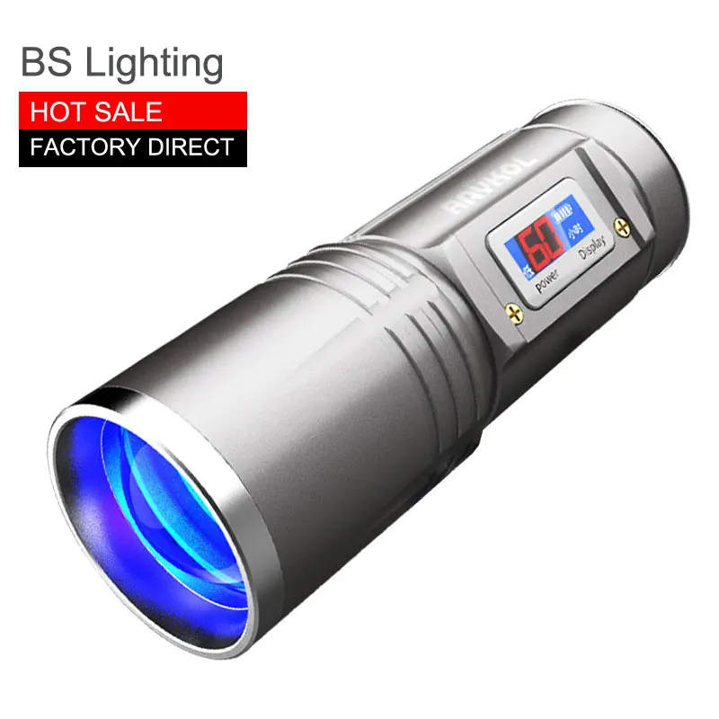 Ultra Bright Eagle Eye Zoom LED Light for Fish 18650 Waterproof Blue White Yellow Purple Flashlight Torch Digital Power Display