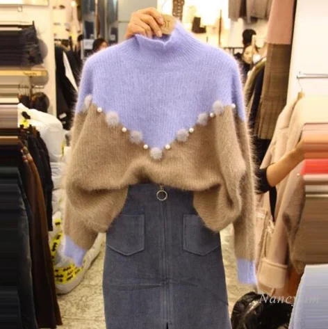 

Soft Turtleneck Sweater Women 2020 Autumn and Winter Korean-Style Hipster Beaded Warm Short Pullover Mohair Sweaters Lady Jumper