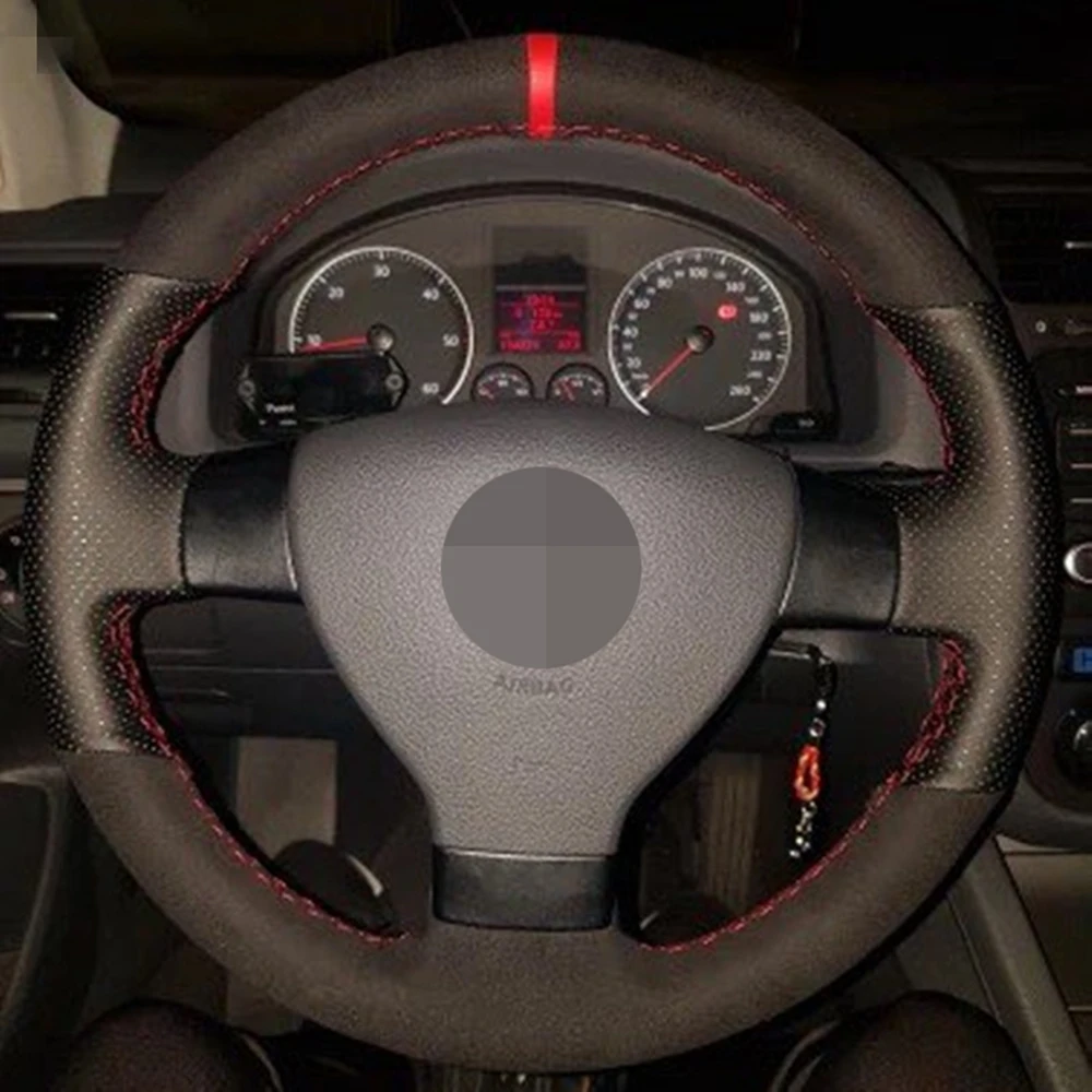 DIY Black Genuine Leather Suede Car Steering Wheel Cover For Volkswagen Golf 5 Mk5 VW Passat B6 Jetta 5 Mk5 Tiguan 2007-2011