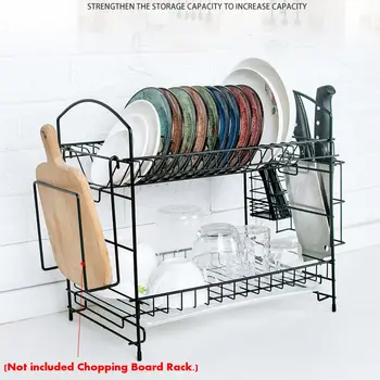 

2 Tier Dish Drainer Rack Holder Dish Drying Rack Shelf Plate Cup Cutlery Drainer Rack Plates Holder Drip Tray Kitchen Storage