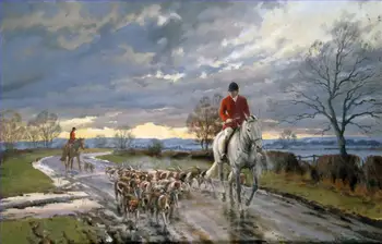 

3 Hand Painted Art Paintings by College Teachers - hunters and dogs on the way - Oil Painting on Canvas