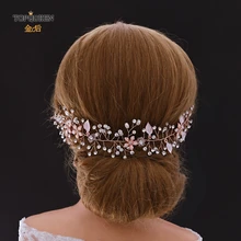 TOPQUEEN HP236-RG Rose gold hair accessories wedding rose gold bridal hair pieces rhinestone headbands pearl hair piece