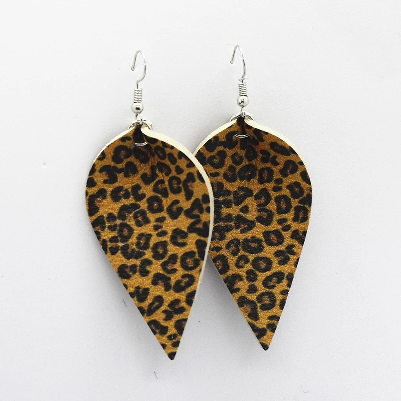 

Antique Leopard Striped Print Teardrop PU Leather Leaf Earrings Glitters Snake Cow Tiger Spot Texture Animal Leather Earrings