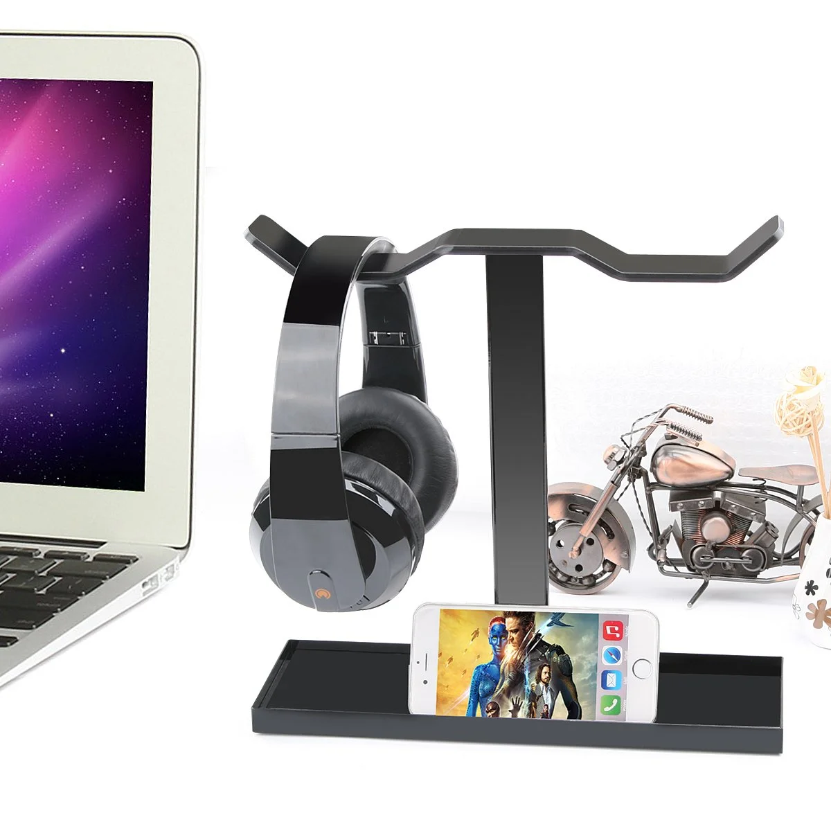 Extra Thick Acrylic Dual Balance Gaming Headphone Headset Desktop Stand Holder Mount Hanger
