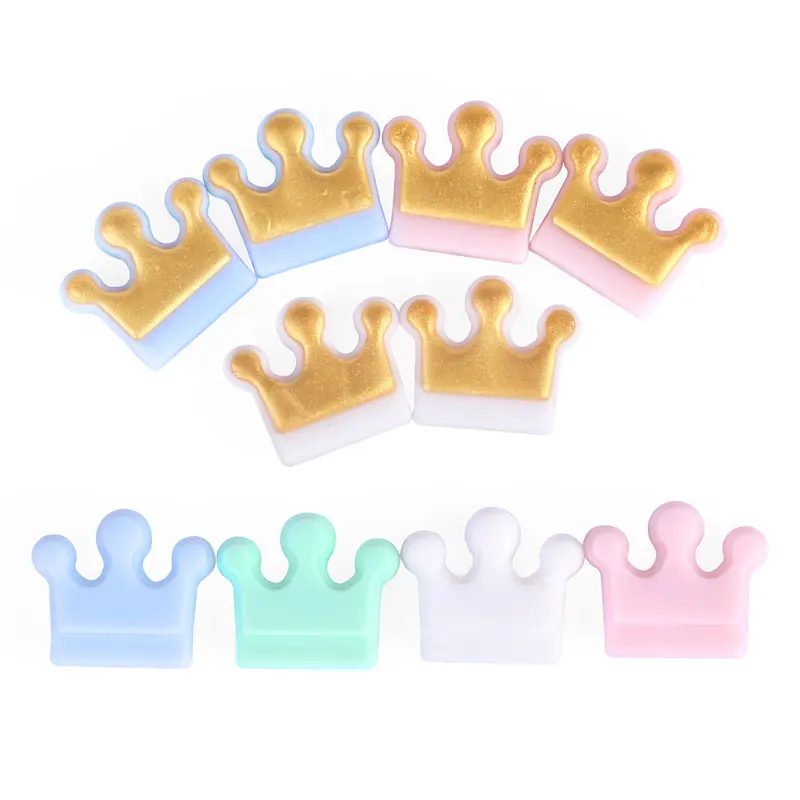 

Chenkai 100PCS BPA Free Silicone Mini Crown Teether Bead Silicone Dentition Teething Beads Food Grade DIY Baby Jewelry Toy Gift