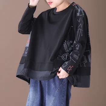 

Big Size Harajuku Ladies Spring Tops Tee Womens Pattern Printed T Shirt Vintage Punk Clothes Female Black Long Tshirt SA387S50