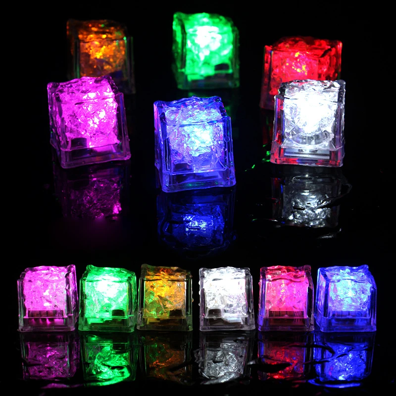 

12pcs Colorful Flash LED Ice Cubes Wedding Festival Decor Party Props Luminous Neon Flash Light Christmas Bar Wine Glass Decor
