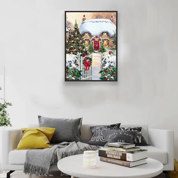 

Diamond Painting Christmas DIY Diamond Embroidery Snow Full Round Drill Cartoon Picture of Rhinestone Wall Stickers