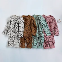 Lente Herfst Baby Jongens Meisjes, пижамный комплект, Kinderen, Детский комплект с принтом, Luipaard Nachtkleding Lounge, Dragen Katoen Meisjes Avondjurk 30