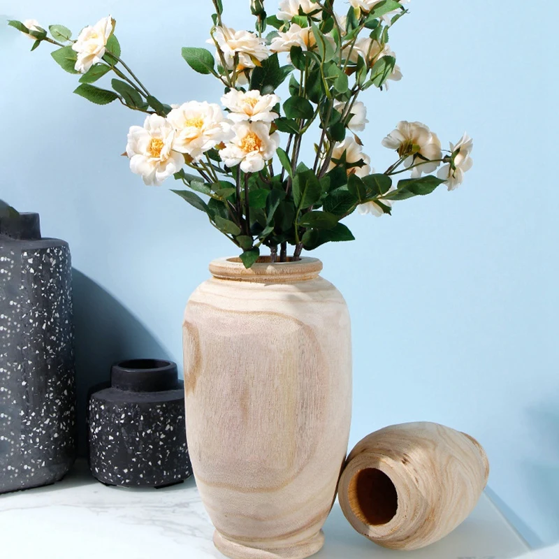 Wooden Vase Decoration Living Room Table Solid Ware Flower Bottle