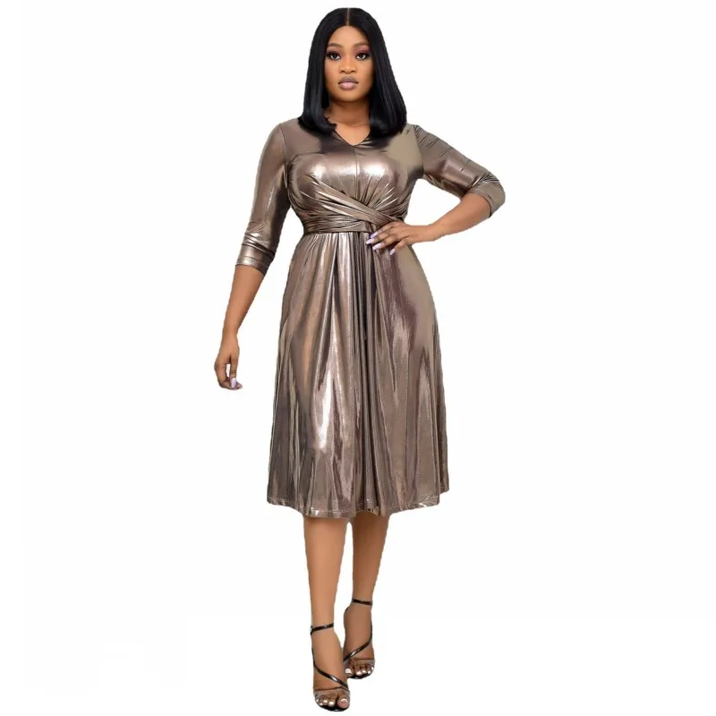 Brown Long-Sleeved Dress African Casual Clothing Streetwear Women Loose Sundress 2021 Spring And Autumn New Sexy Plus Size Dress