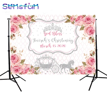 

XQ0345 Photography backdrop first communion christening Pink flower god bless background photocall photophone photobooth