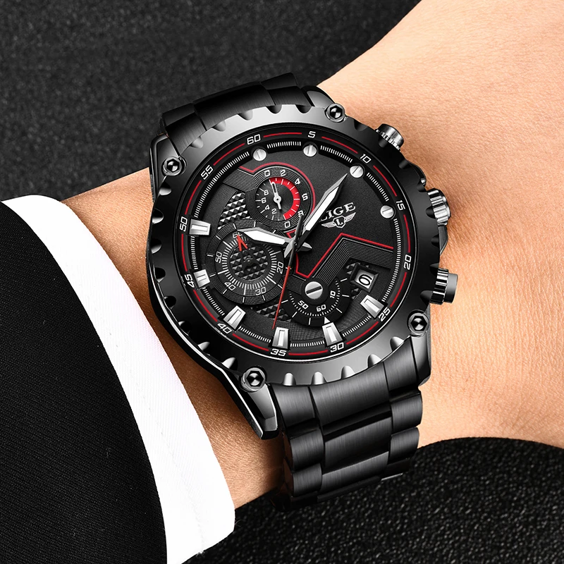 Lige New Men Watches Top Luxury Brand Fashion Sport Waterproof Chronograph Male Stainless Steel Wri-5