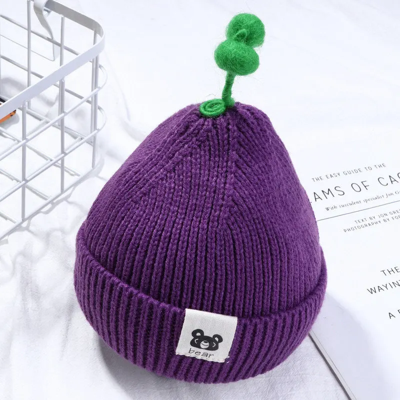 Purple Детские шапки для девочек, шапка для маленьких мальчиков, очень эластичная зимняя теплая шапка с принтом медведя, полиэстерная Кепка, мягкая и удобная - Цвет: Purple