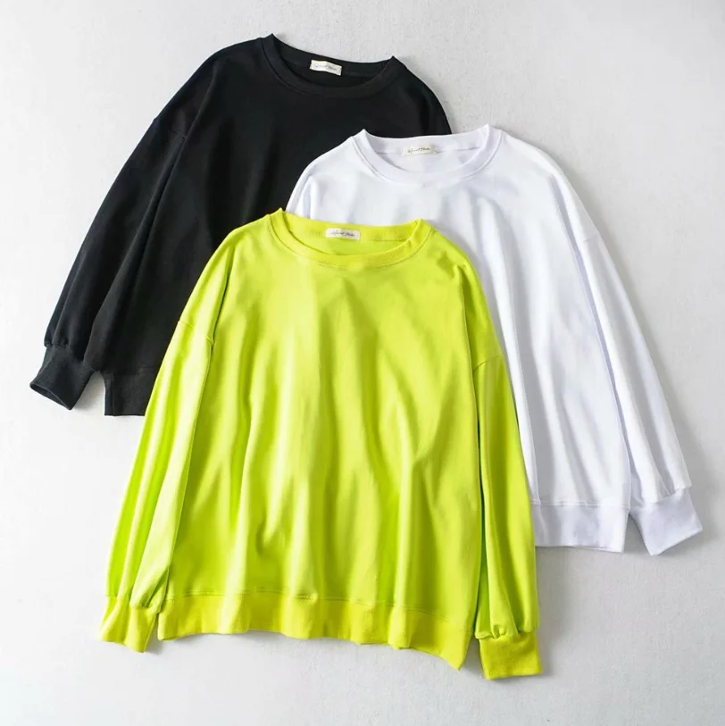 Осень неоновый зеленый свитер платье с длинным рукавом негабаритных толстовки для женщин уличная одежда для папы девочек черные длинные топы