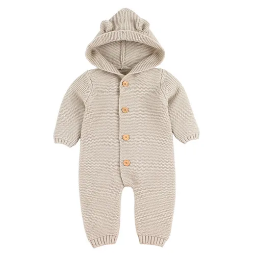khaki 03 Детские комбинезоны, вязаные комбинезоны с длинными рукавами для новорожденных мальчиков и девочек, осенне-зимние комбинезоны для маленьких детей - Цвет: khaki 03