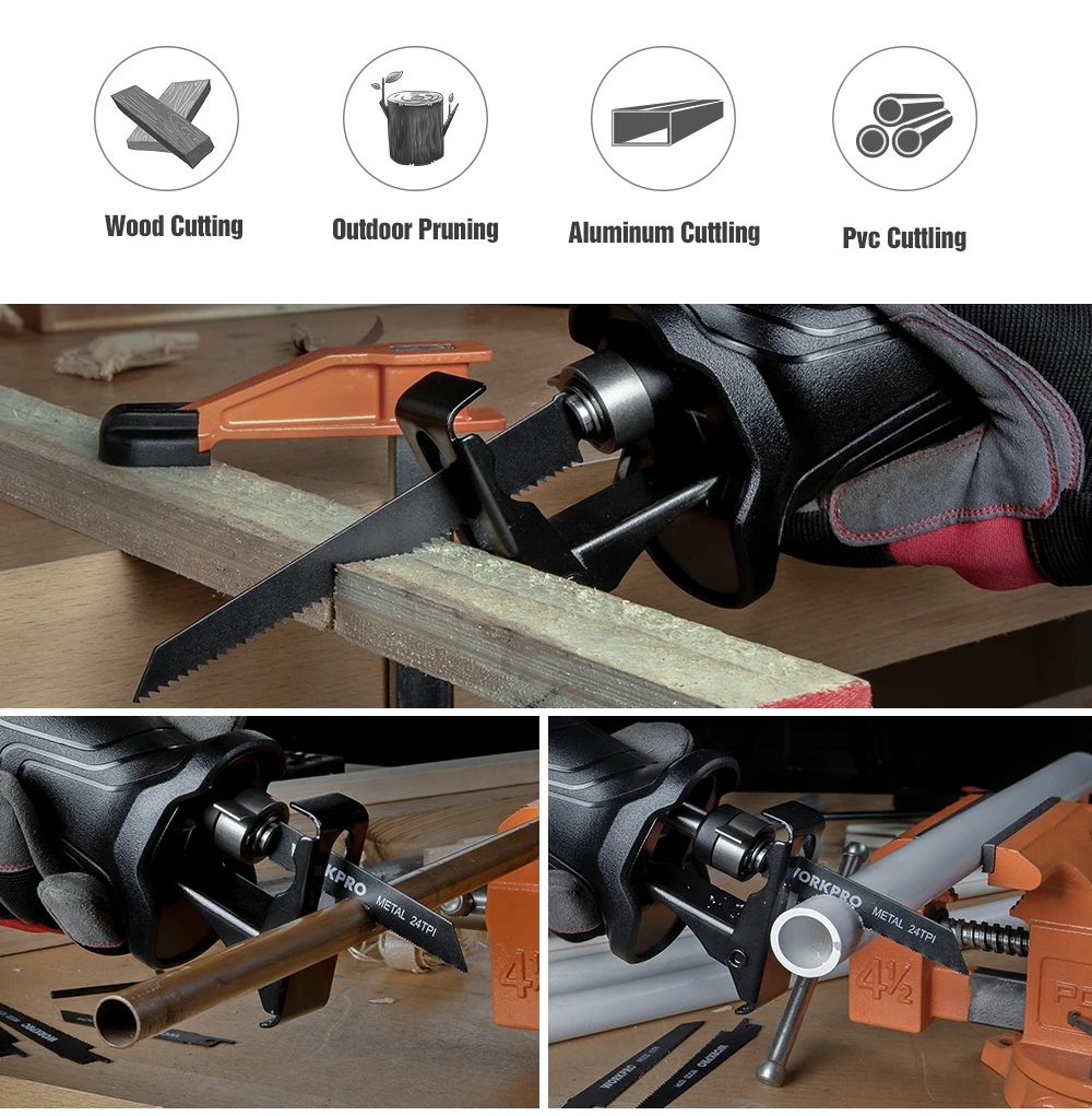 WORKPRO 710W Electric Reciprocating Saw Tools for Metal Wood Cutting Electric Tools EU Plug Power Saw With Saw Blades