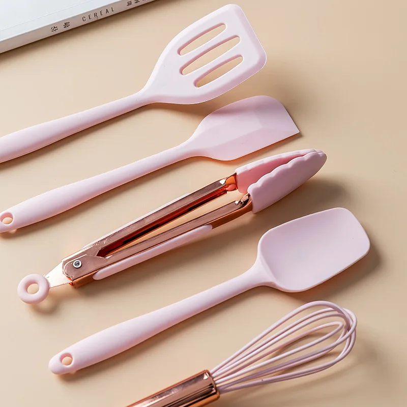 Multipurpose Kitchen Cake Tool Set Silicone Scraper Oil Brush Egg Whisk Spatula Cooking Utensil Pink Kitchenware