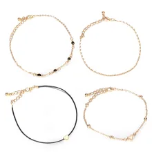 Крутой женский многоярусный ножной браслет в европейском и американском стиле, Комбинированные Украшения, стиль, пляжный комплект из четырех предметов с сердцем персика