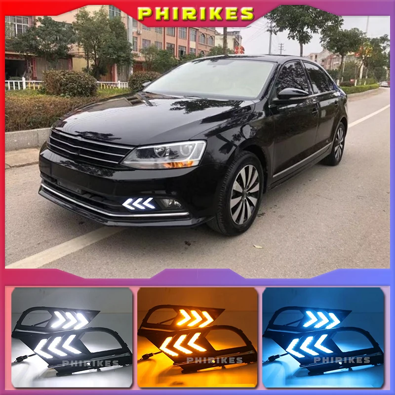 

1 Pair LED Daytime Running Lights DRL and Streamer Turn Signal fog lamp for Volkswagen Jetta MK7 Sagitar 2015-2018