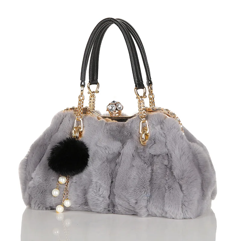

2017 New Style Luxury Nobility Debutante Rex Rabbit Fur Bag jia zi bao Really Rabbit Fur Clothing WOMEN'S Bag Chain Handbag Bag