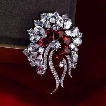 

Luxury Flower Brooch Paved AAA Zircon Stone Round Shape Zircon Stone Brooch Pin Women Wedding Party Jewelry