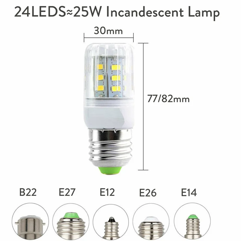 Description Picture 3 of item1X LED Corn Bulbs E27 Light B22 E14 5730 SMD 24LEDs - 165LEDs Chandelier Candle LED Light For Home Decoration Ampoule 110V 220V