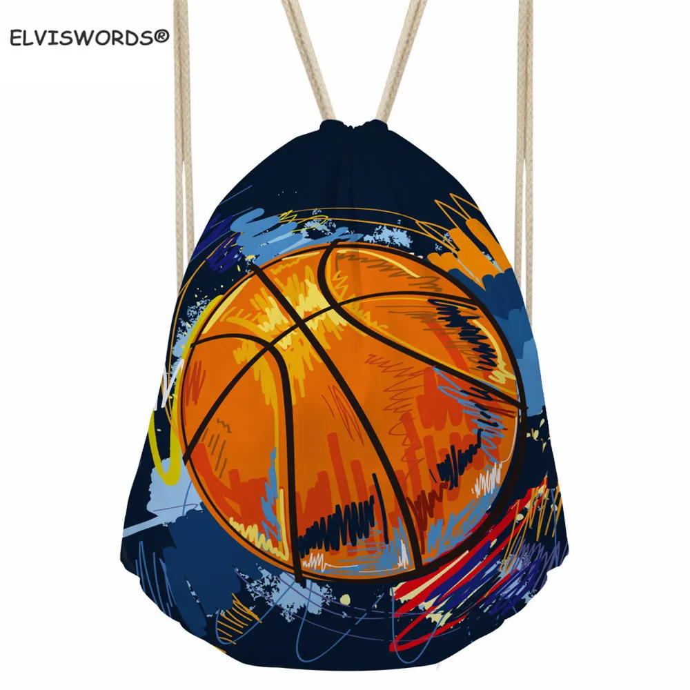 

ELVISWORDS Basketball/Football/Rugby Printed Bag Customize Your Logo Drawstring Bags School Bag Set for Kid Boys Sport Gym Bags