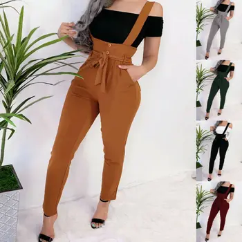 

2020 Newest Women Rompers Spring Autumn Casual Loose Bow Jumpsuit Sleeveless Backless Playsuit Trousers Female Overalls