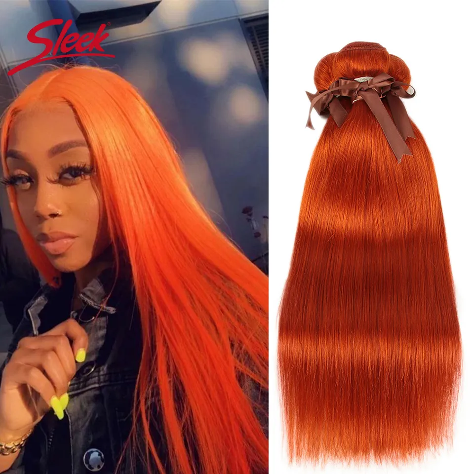 Sleek Brazilian Straight Orange Human Hair Blonde Ginger Orange and Red Color Hair Bundles Remy Hair Extension For Black Women ombre colored human hair bundles for black women red pink blonde green remy blue 350 brazilian straight hair purple hair bundles