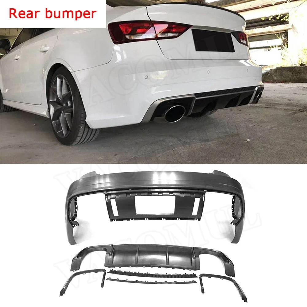 Rear bumper PP материал широкий обвес передний задний бампер диффузор спойлер для Audi A3 S3 RS3 стиль - Цвет: Rear bumper