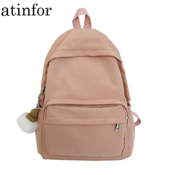 

atinfor Brand Waterproof Women Anti Theft Nylon Backpack School Bag for Teenagers Student Bag Lady Solid Color Travel Knapsack