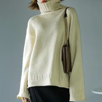 

LITVRIYH Winter Turtleneck Cashmere Sweater Women Pullover Long Sleeve Loose Female Pullover Women Sweater Knitted Jumper Casual