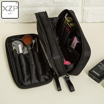 All Black XZP двойной слой косметики Сумка Водонепроницаемые кисти губная помада туалетный органайзер для путешествий Чехлы для макияжа косметичка Аксессуары для красоты - Color: All Black