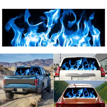 

Burning blue flame totem car rear window stickers truck SUV leather cartoon models