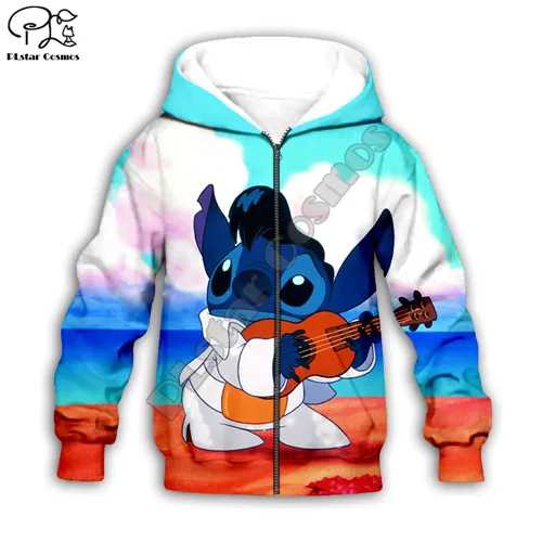 Kids Zipper Hoodie Детская одежда Lilo Stitch 3D Толстовка с капюшоном для маленьких мальчиков и девочек; пуловер с принтом; свитер с длинными рукавами с героями мультфильмов; уличная одежда; костюм; 11 - Цвет: Kids Zipper Hoodie