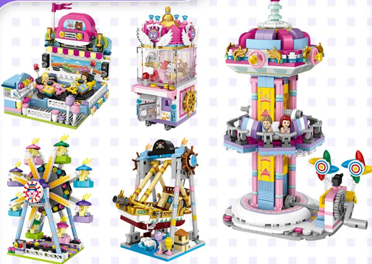 Mini Small Particle Building Blocks Compatible Legoingly Friends Series Kids Toys Amusement Park Ferris Wheel Carousel Pirate