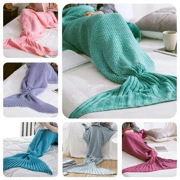 

7 Colors Mermaid Tail Blanket Crochet Mermaid Blanket For Adult Super Soft All Seasons Sleeping Bag Wrap Knitted Blankets