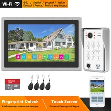 HomeFong беспроводной видеодомофон для дома IP видео дверной звонок разблокировка отпечатков пальцев HD 10 дюймов сенсорный экран Wifi домофон комплект