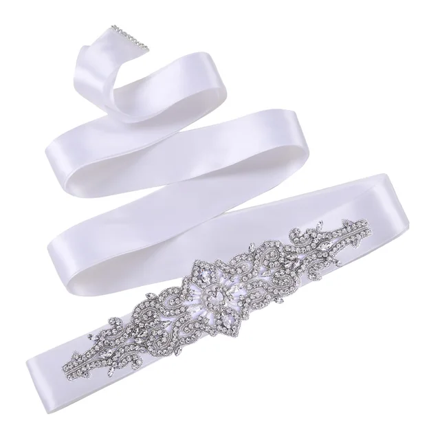 TOPQUEEN S26 Luxury Rhinestones Wedding Dresses Belt Women Crystal Belts for Bride Wedding Waistband Jewel Belts Bridal Sashes White ribbon