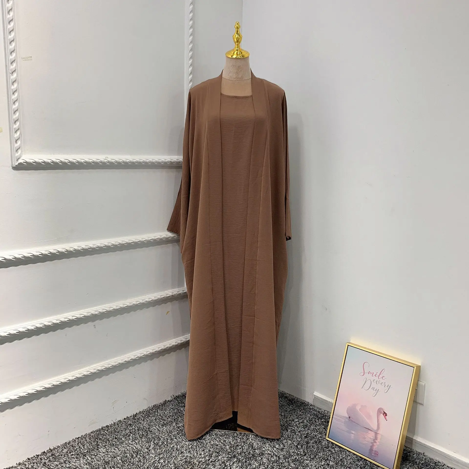 Ramadan Eid Djellaba Suits Abaya Dubai Two pieces Muslim Sets Dress Abaya Dubai Turkey Muslim Islam Abayas With Belt WY604