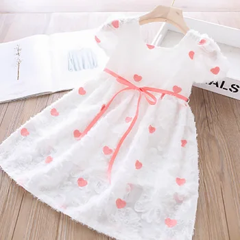 

2020 Sleeveless Summer New Girl Dress Heart Printing Bow Belt Princess Dress Cotton Children Dresses