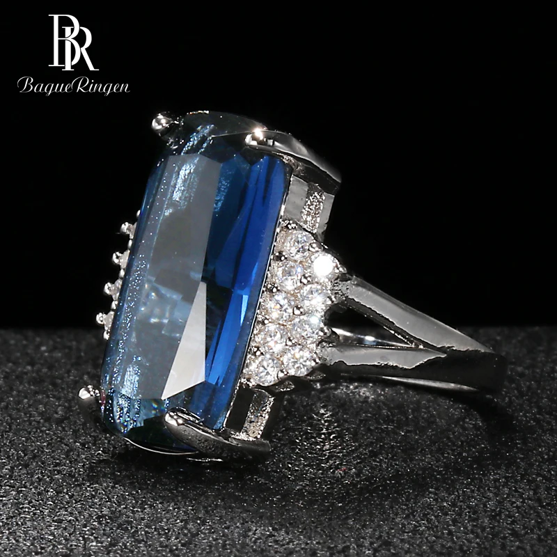 Bague Ringen, модное серебряное 925 ювелирное изделие, прямоугольное кольцо с камнями для женщин, геометрическое сапфировое, принцесса, вечерние, для банкета