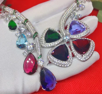 

Fashion S925 sterling silver Ladies Hot Brand Colorful Zircon Top Quality For Women Shape Party Details Necklace Jewelry
