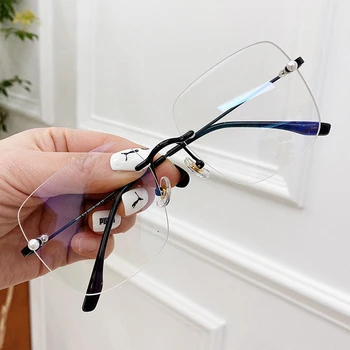 

Anti-blue Light Rimless Square Clear Glasses For Women Fashion Alloy White Pearl Eyeglasses Female Computer Goggle Shades Gold