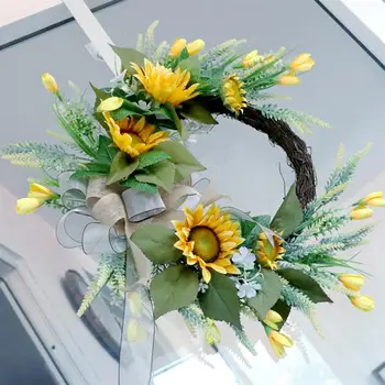 

1PC Sunflower Garland Imitation Silk Flower Simulation Flower Silk Flower Door Decoration Wall Decoration Hanging Wreath