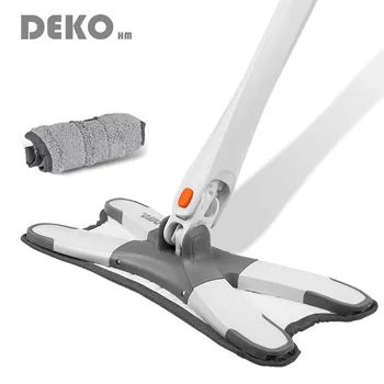 

DEKO Manual Extrusion Floor Mop Hand Free Washing Flat Mop With Microfiber Replace Pads Easy Wringing Household Cleaning Tool