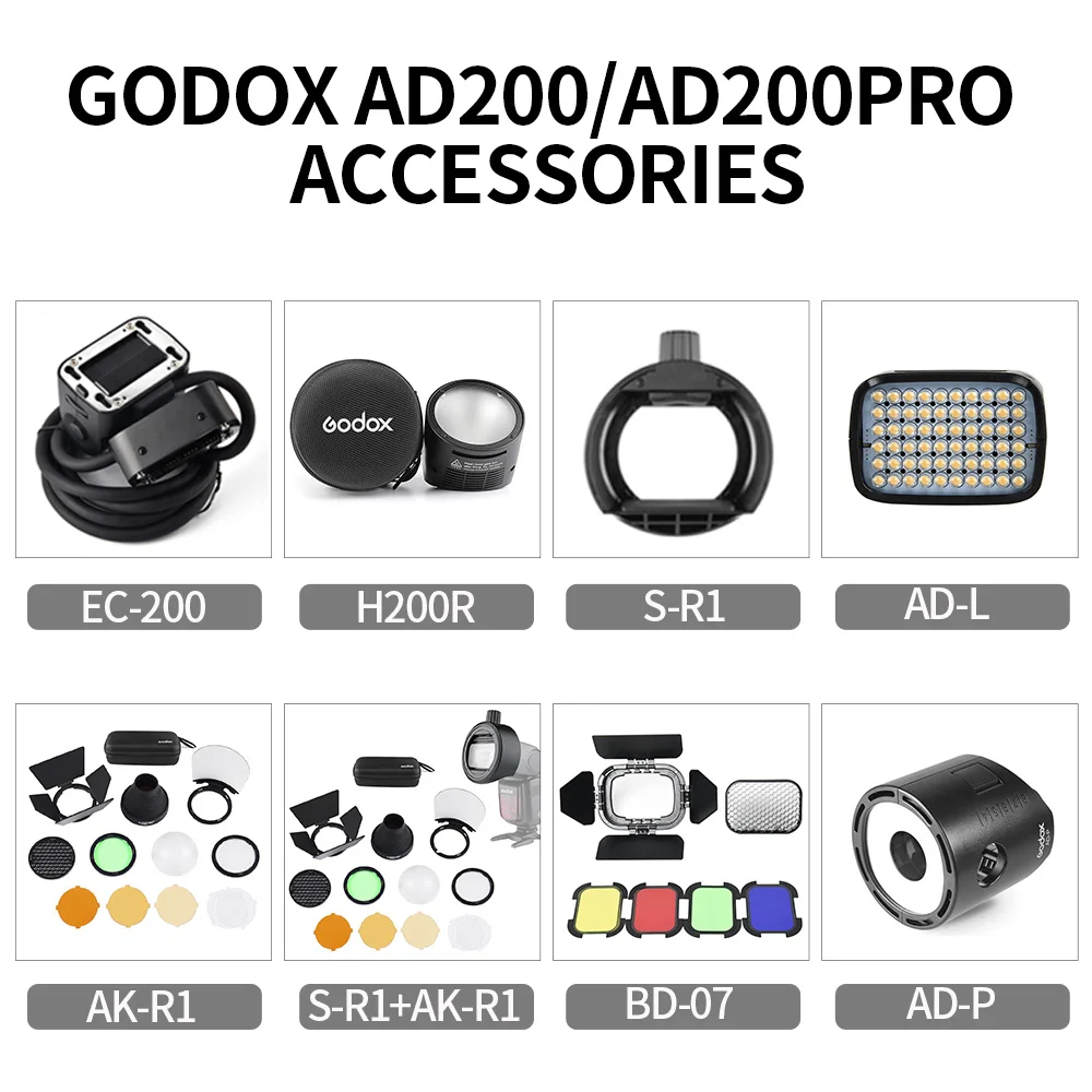 Godox S-R1 AK-R1 BD-07 H200R EC-200 AD-P AD-L Flash Speedlight Adapter,Barn  Door,Snoot,Color Filter Reflector For AD200 PRO