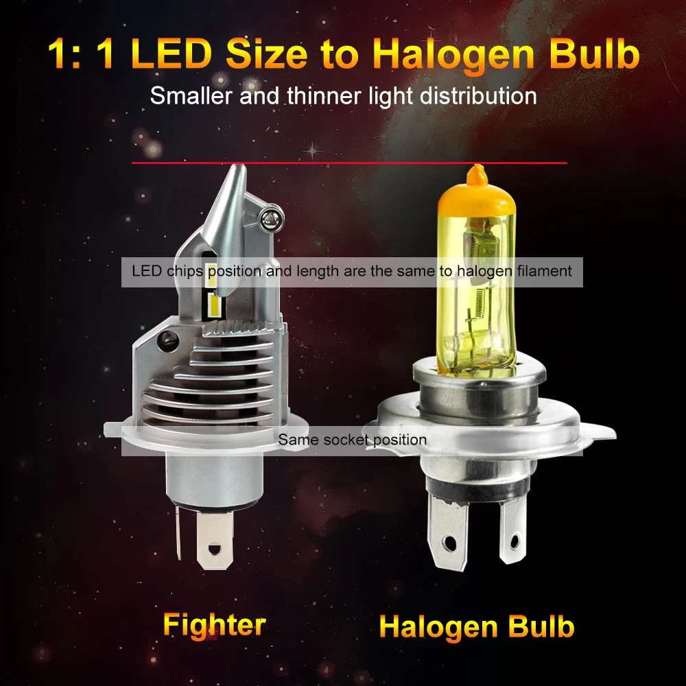 Fighter H4 Led Bulbs Car/motorcycle Headlight 72w 12v 24v 6000k